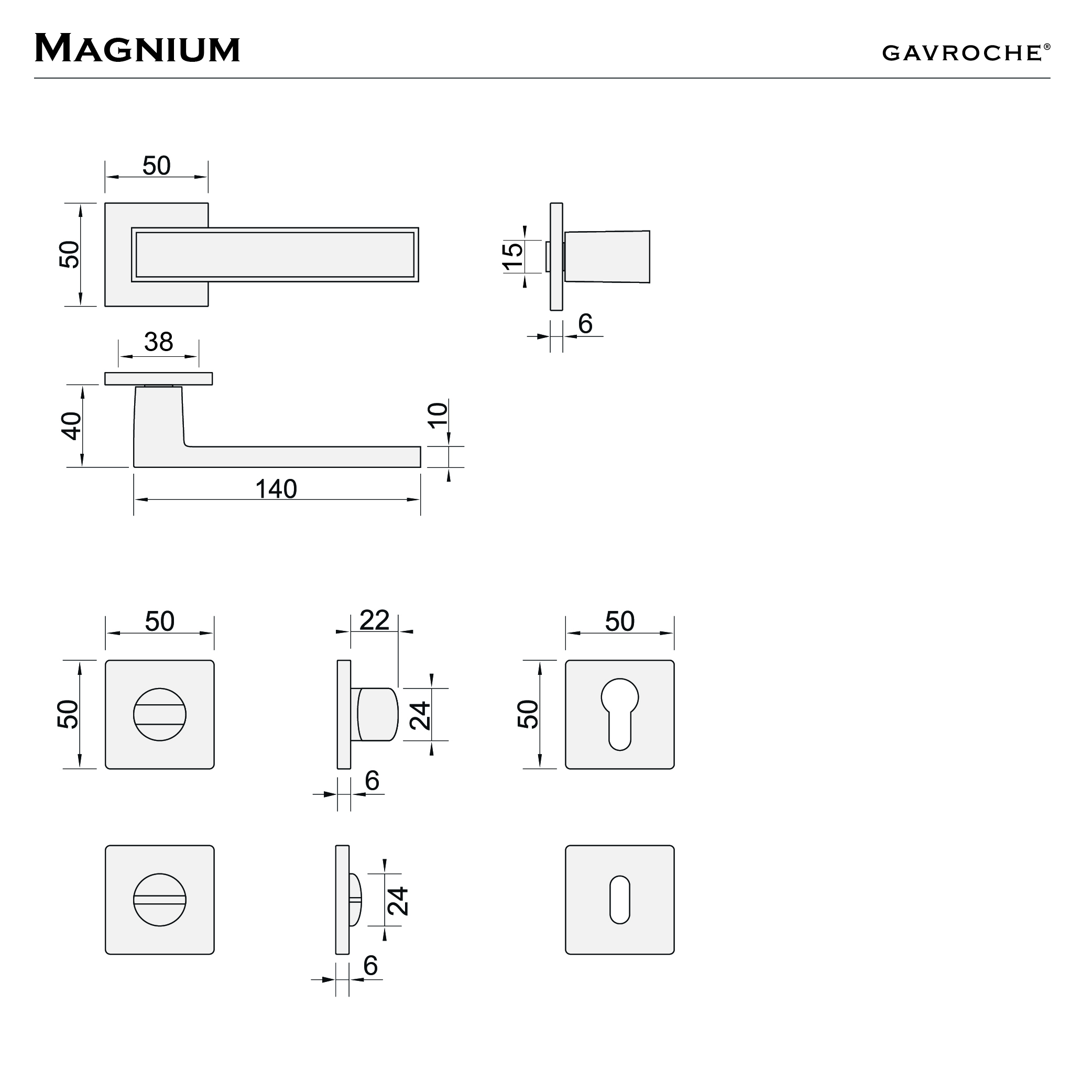 Maßzeichnung Magnium – Griff und Rosetten