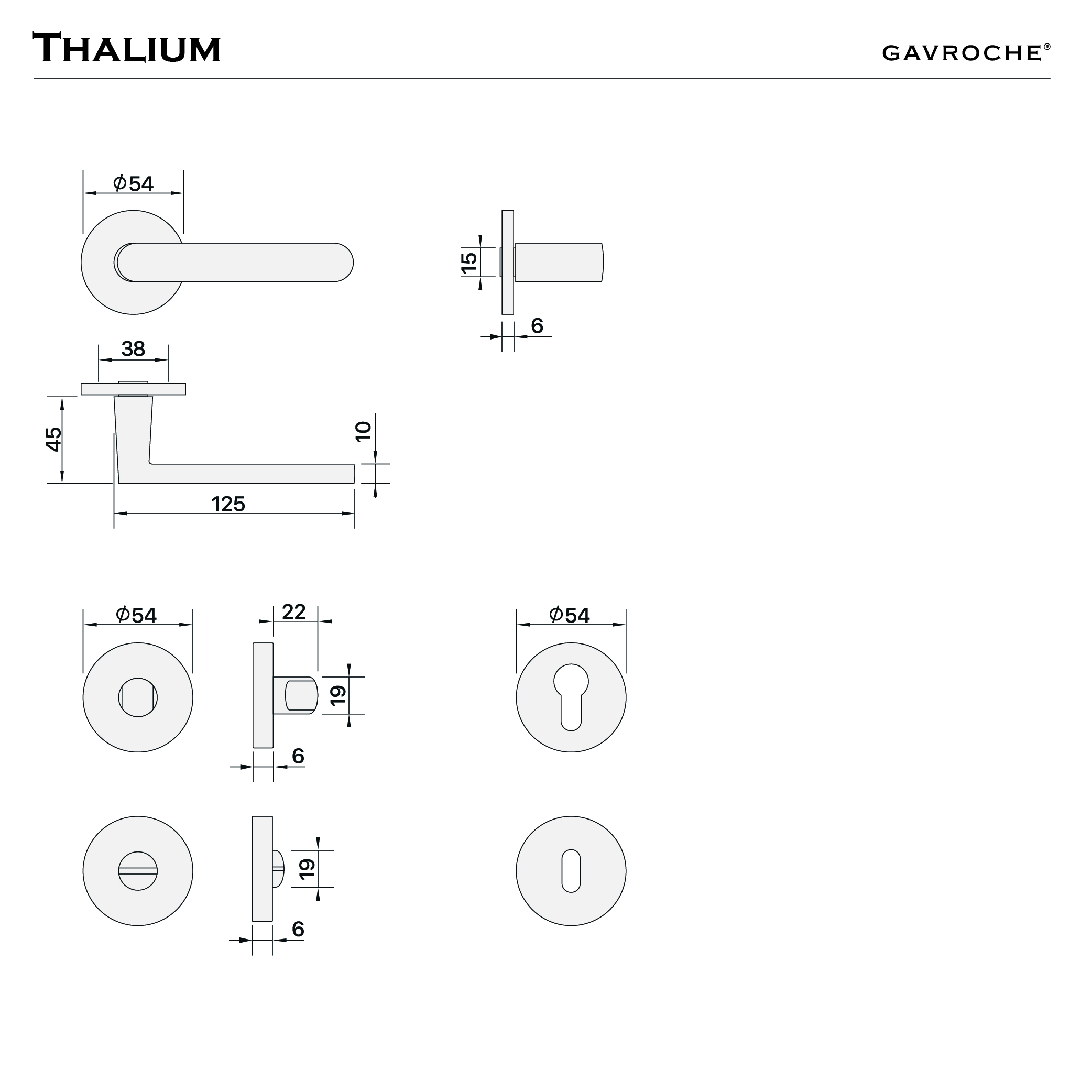 Maßzeichnung Thallium – Griff und Rosetten