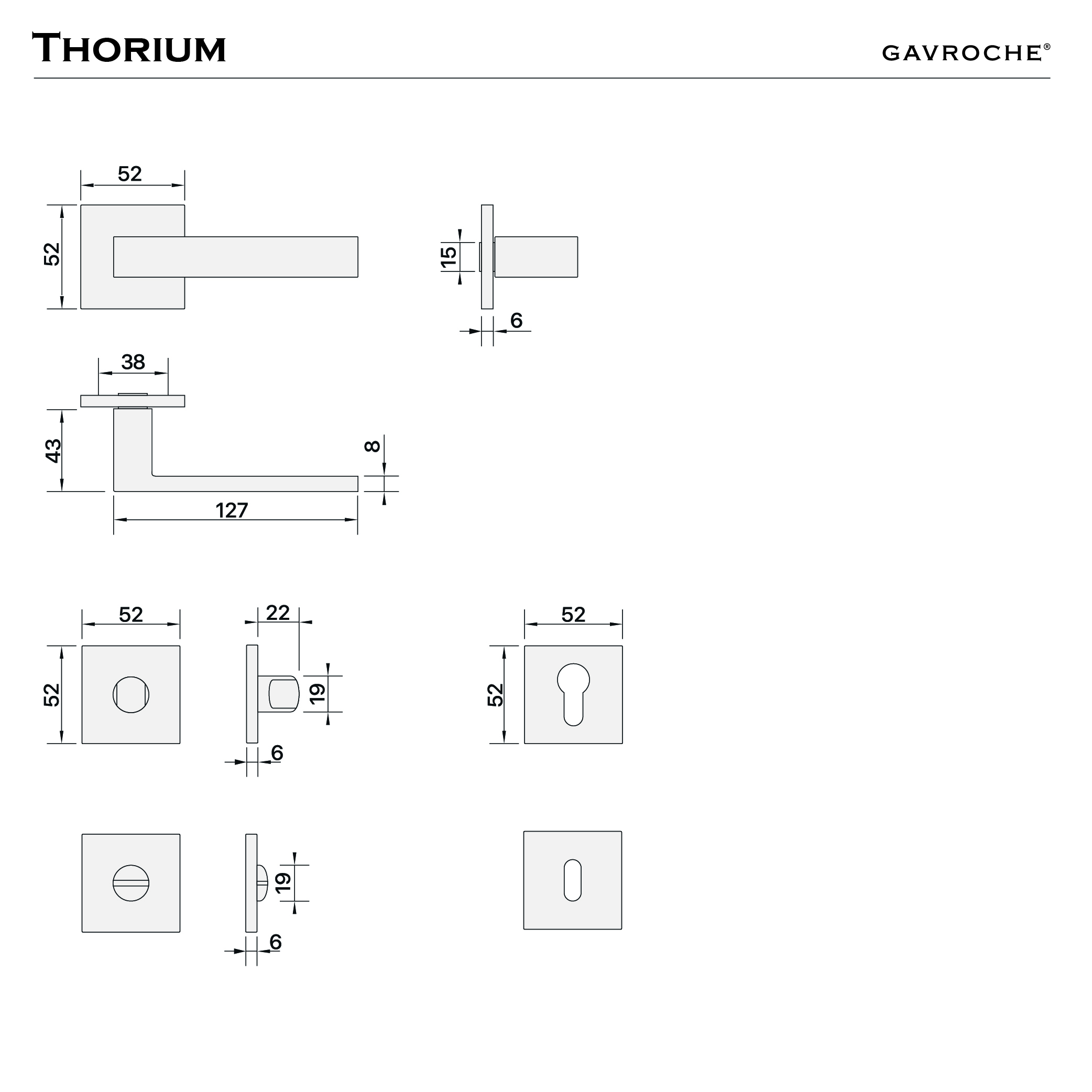 Maßzeichnung Thorium – Griff und Rosetten